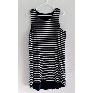 Garnet Hill Dress Womens Large Blue White Stripe Nautical Coastal Travel Stretch